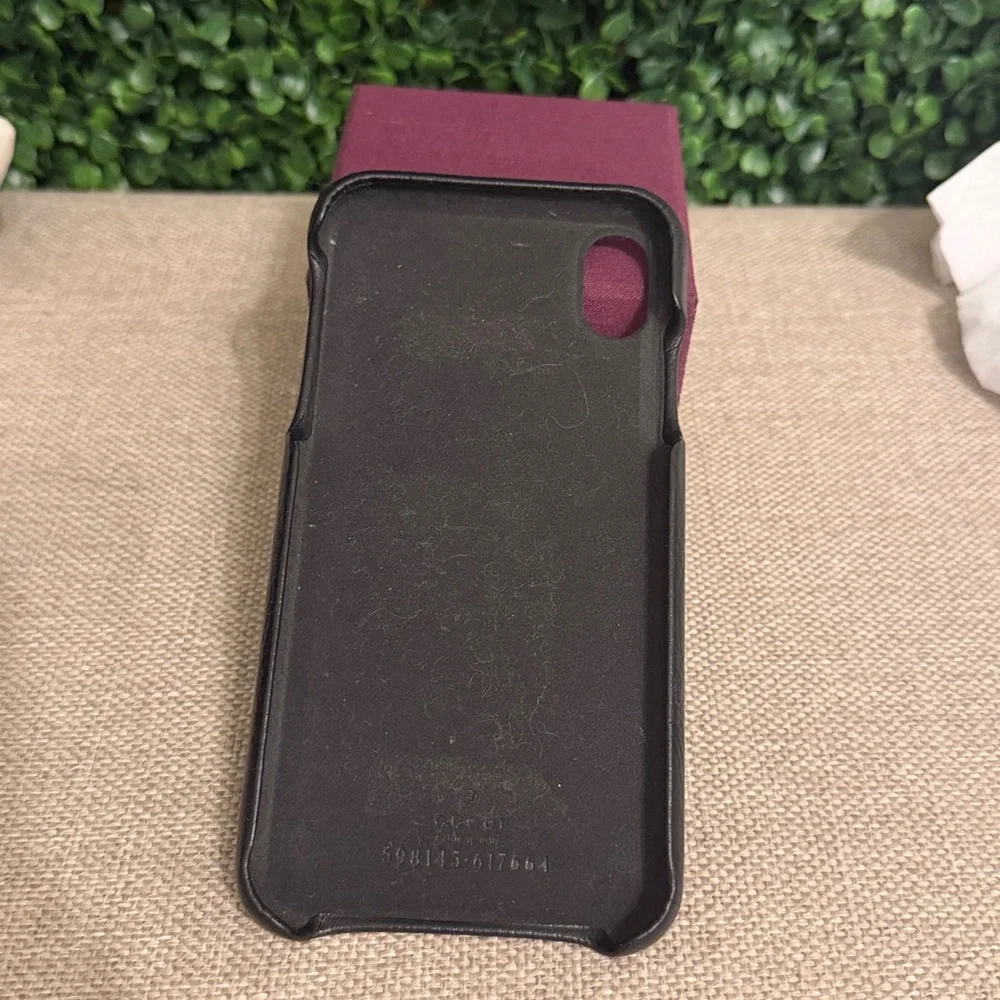 Black Leather Phone Case with Gold GG Logo